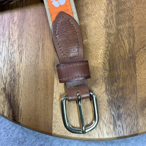 Clemson Tigers Belt Mens 34 Orange Tan NCAA Football Leather Vintage USA Zep Pro - Picture 2 of 8